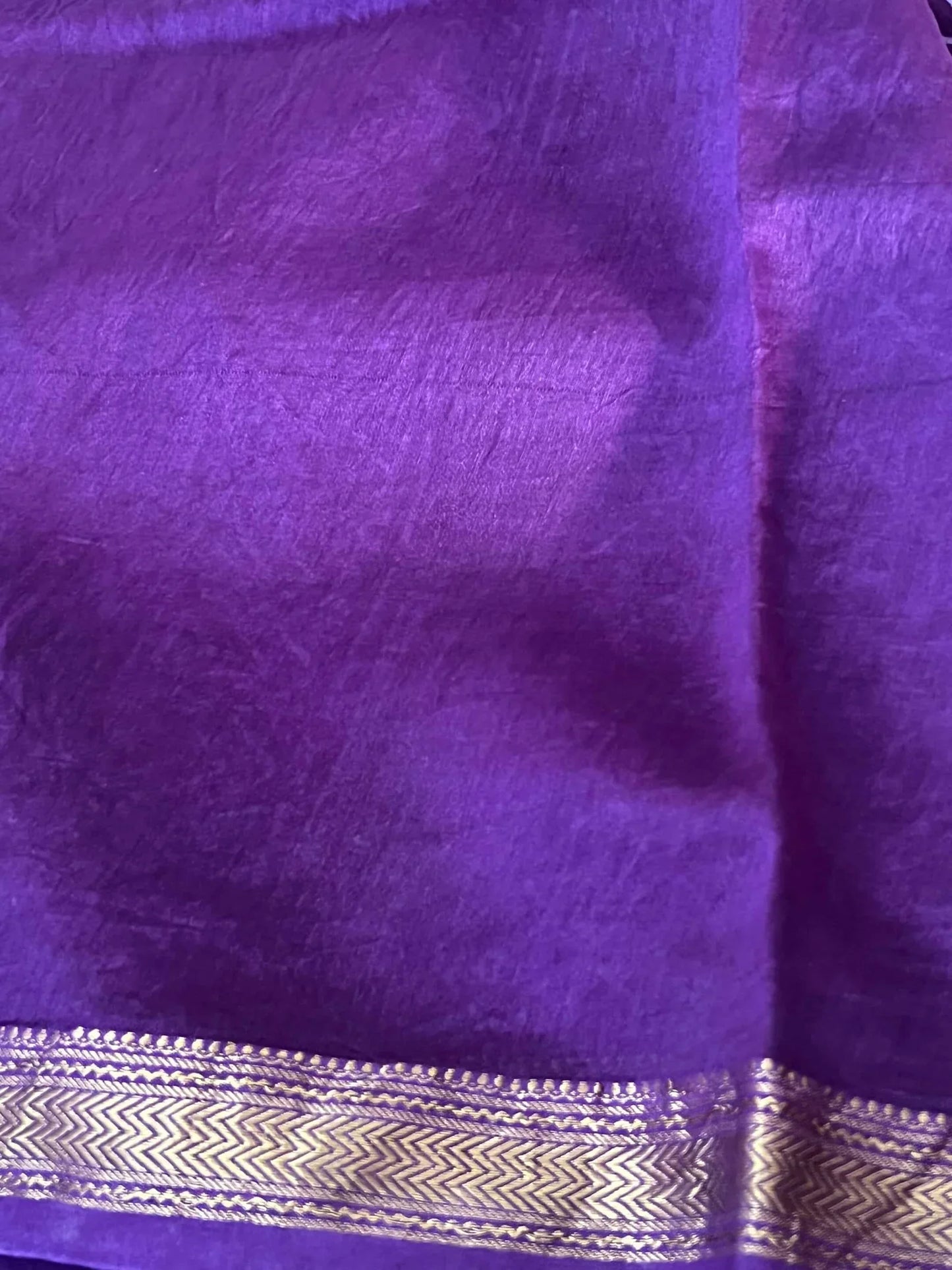 Pure Maheshwari Silk Cotton Saree with Ajrakh prints – Purple