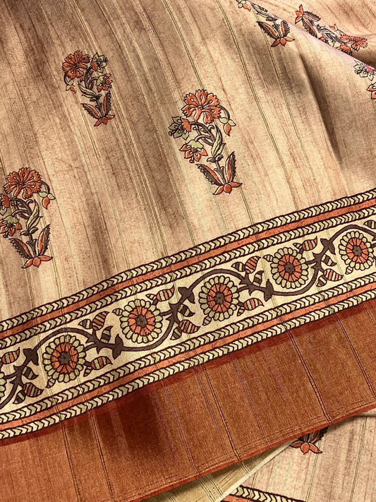 Semi Jute soft silk saree – Rust