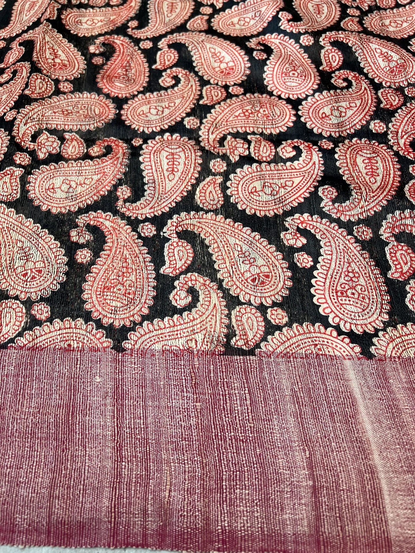 Handloom Giccha silk saree – Ajrakh block prints