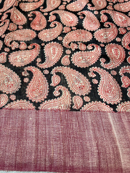 Handloom Giccha silk saree – Ajrakh block prints