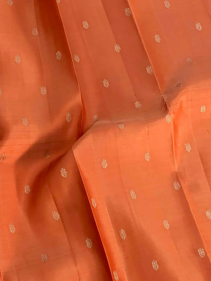 Handloom KANJIVARAM PURE SILK SAREE WITH SILVER ZARI BORDERS - Dark Peach