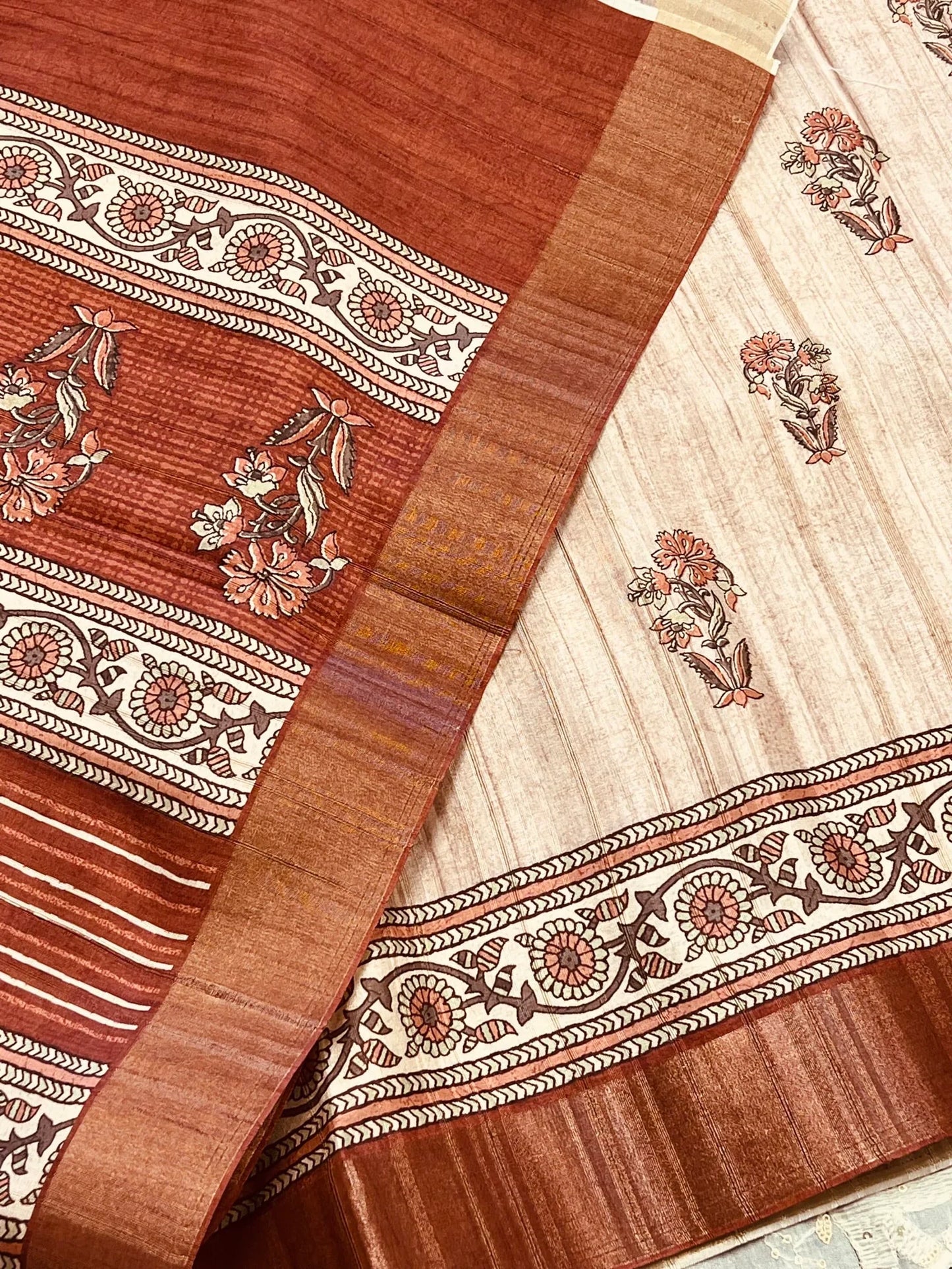 Semi Jute soft silk saree – Rust