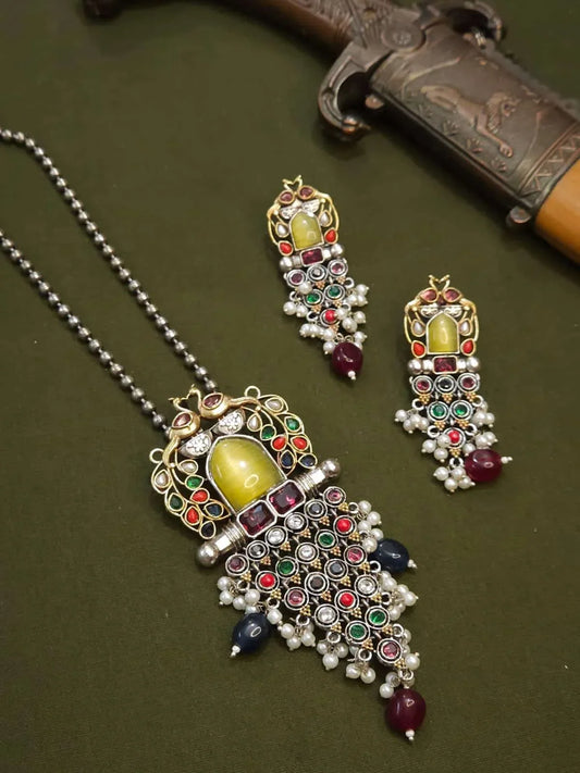 Beautiful German silver necklace set with yellow stone detailing