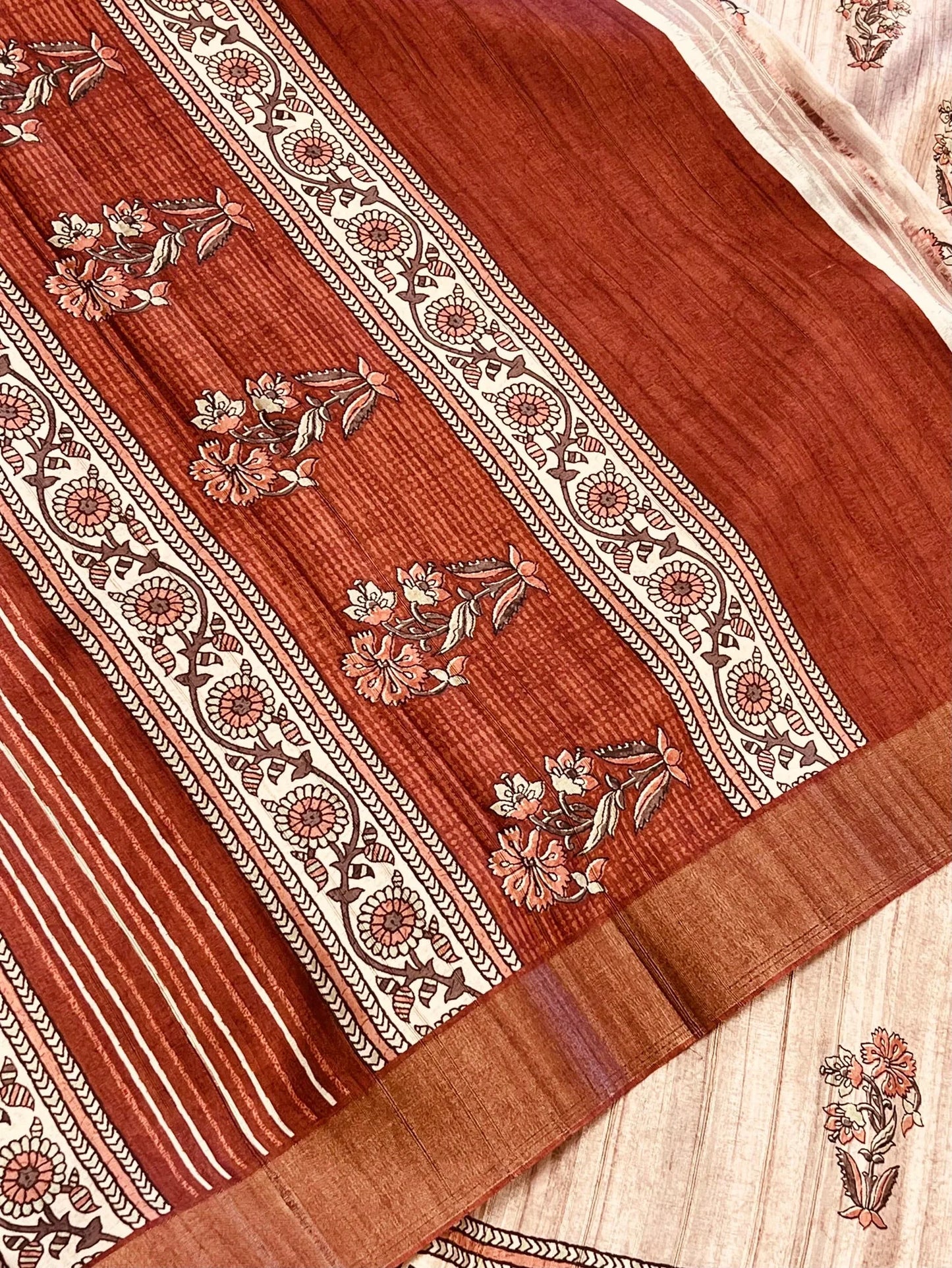 Semi Jute soft silk saree – Rust