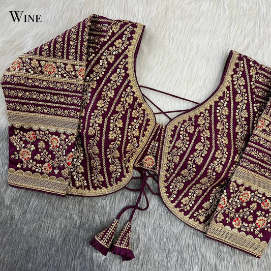 HEAVY WORK RAW SILK BLOUSE - Wine