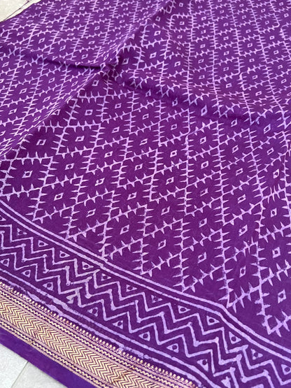 Pure Maheshwari Silk Cotton Saree with Ajrakh prints – Purple