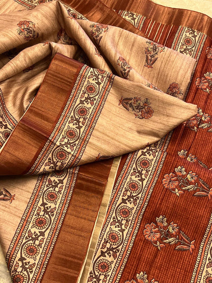 Semi Jute soft silk saree – Rust