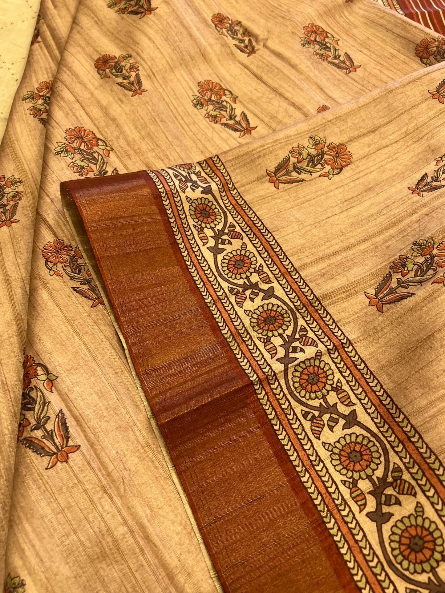 Semi Jute soft silk saree – Rust