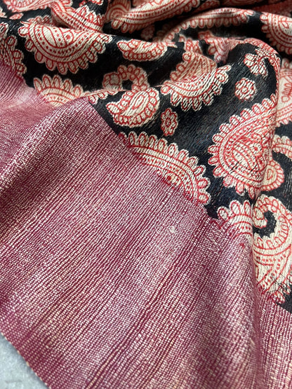 Handloom Giccha silk saree – Ajrakh block prints