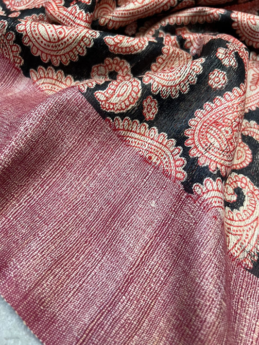 Handloom Giccha silk saree – Ajrakh block prints