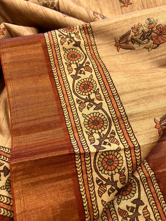 Semi Jute soft silk saree – Rust