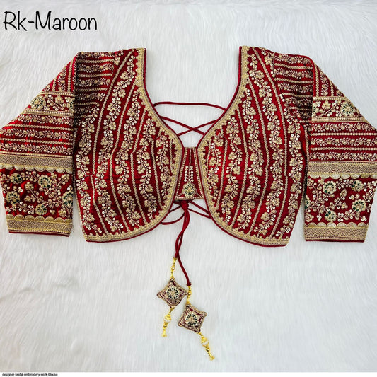 HEAVY WORK RAW SILK BLOUSE - Maroon