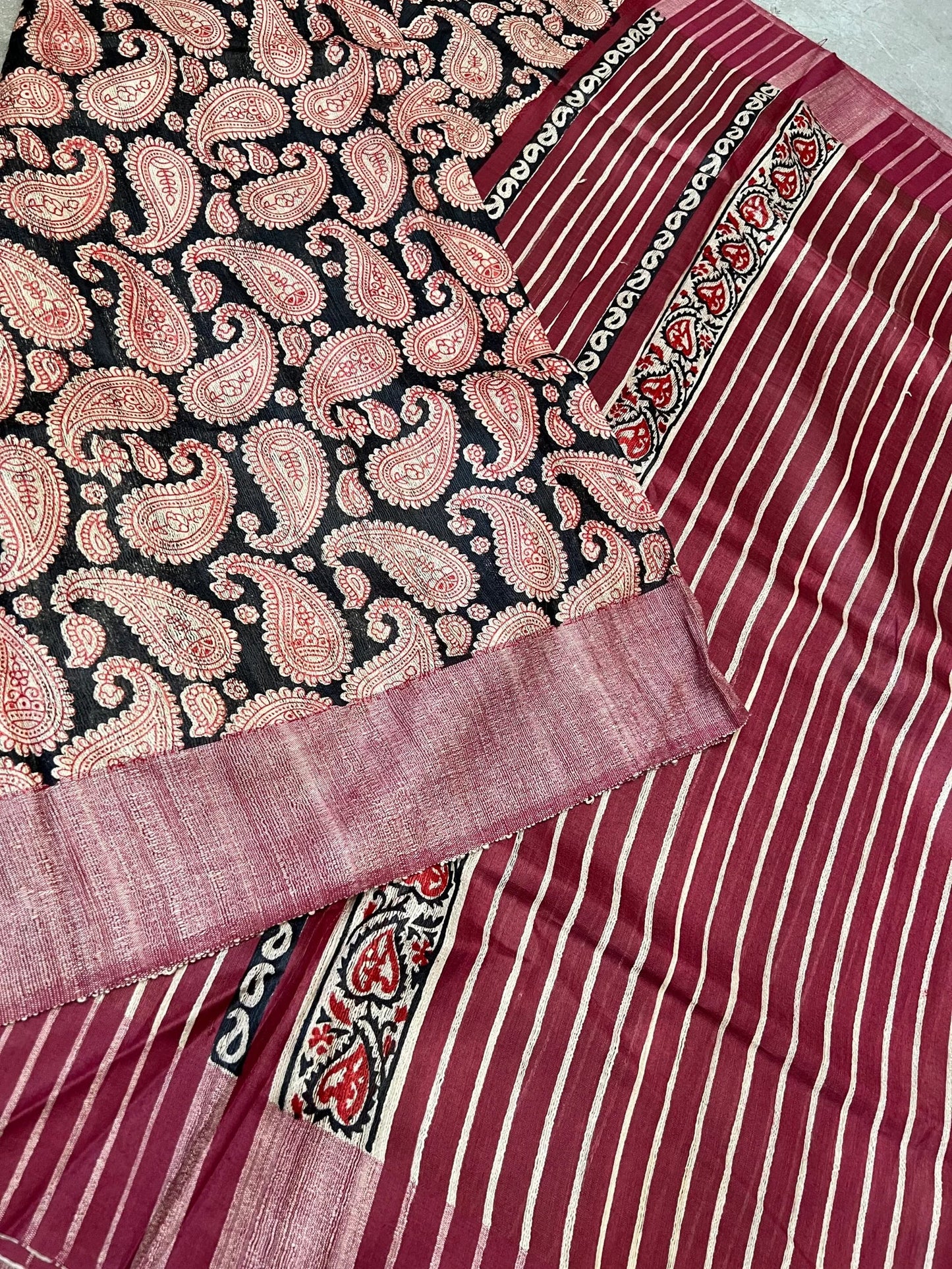 Handloom Giccha silk saree – Ajrakh block prints
