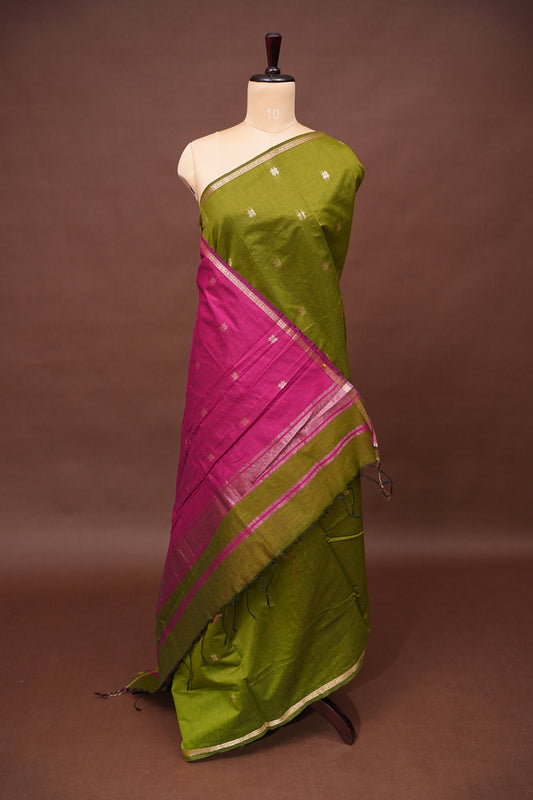 Maheshwari Silk Cotton Saree - Green