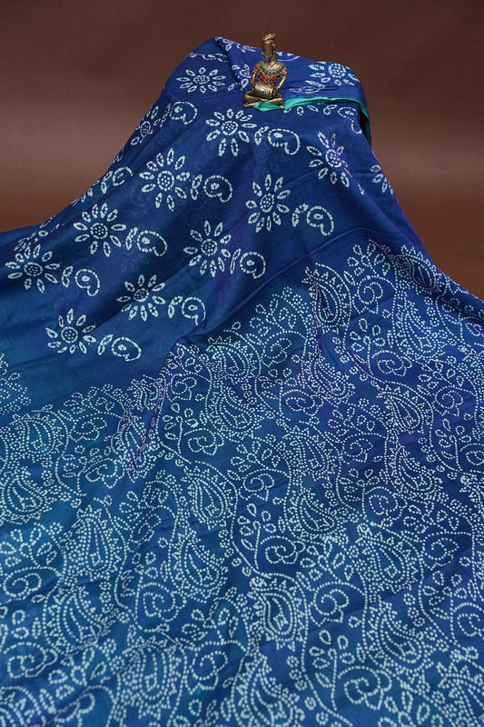 Batik Printed Mulmul Cotton Saree - Blue