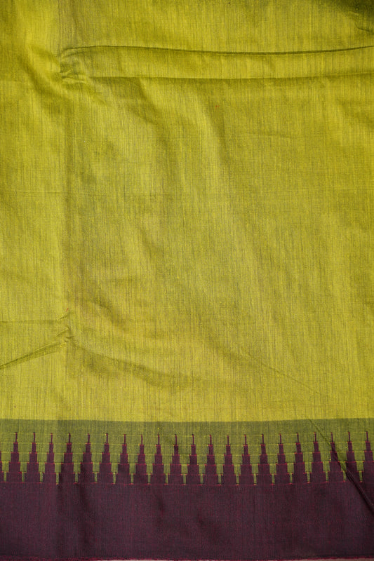 Temple Border Silk Cotton Saree - Green and Maroon