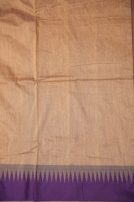 Temple Border Silk Cotton Saree - Peach and Purple Combination