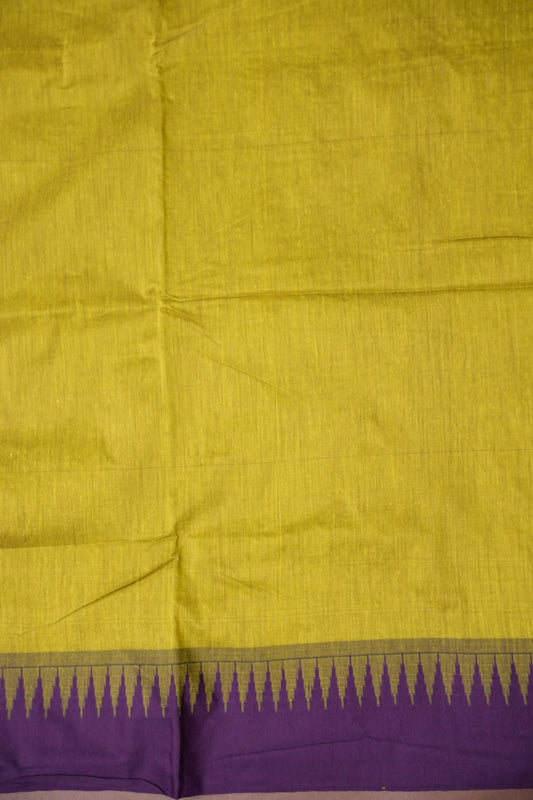 Temple Border Silk Cotton Saree - Green and Purple