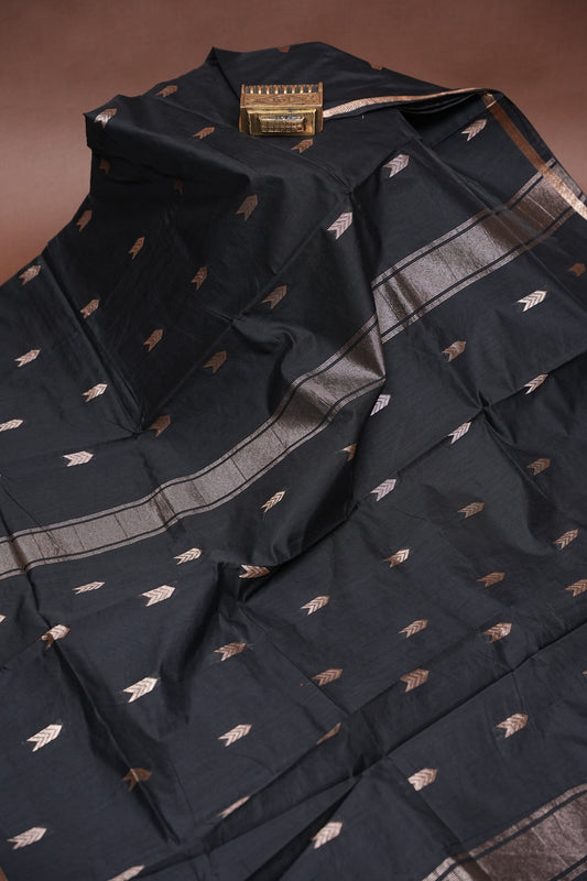 Maheshwari Silk Cotton Saree - Black