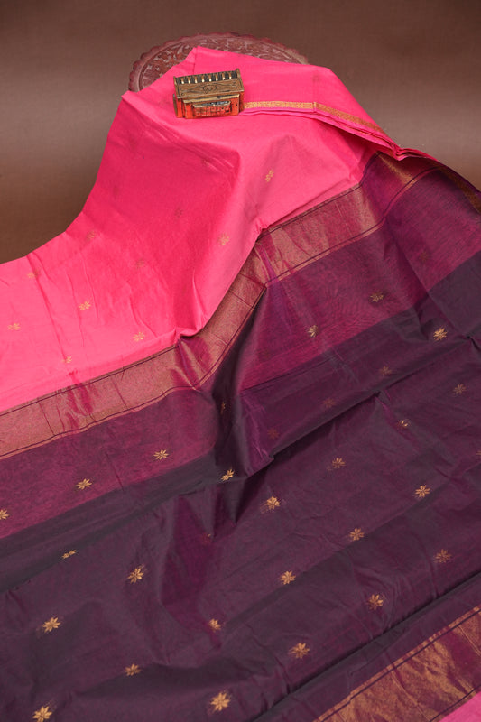 Maheshwari Silk Cotton Saree - Candy Pink
