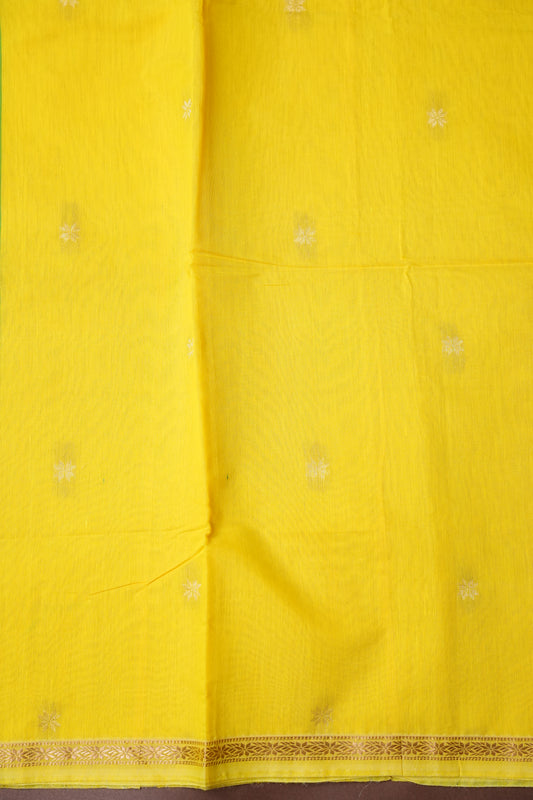 Maheshwari Silk Cotton Saree - Lemon Yellow and Green