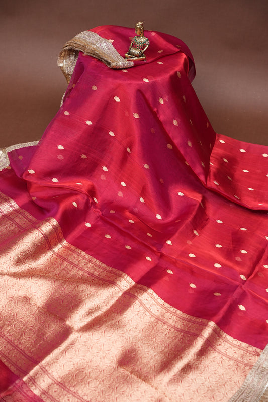 Red Tissue Organza Pure Silk Saree
