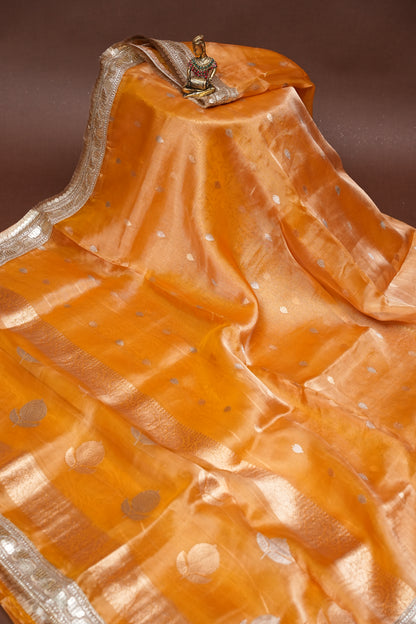 Bronze Orange Tissue Organza Pure Silk Saree