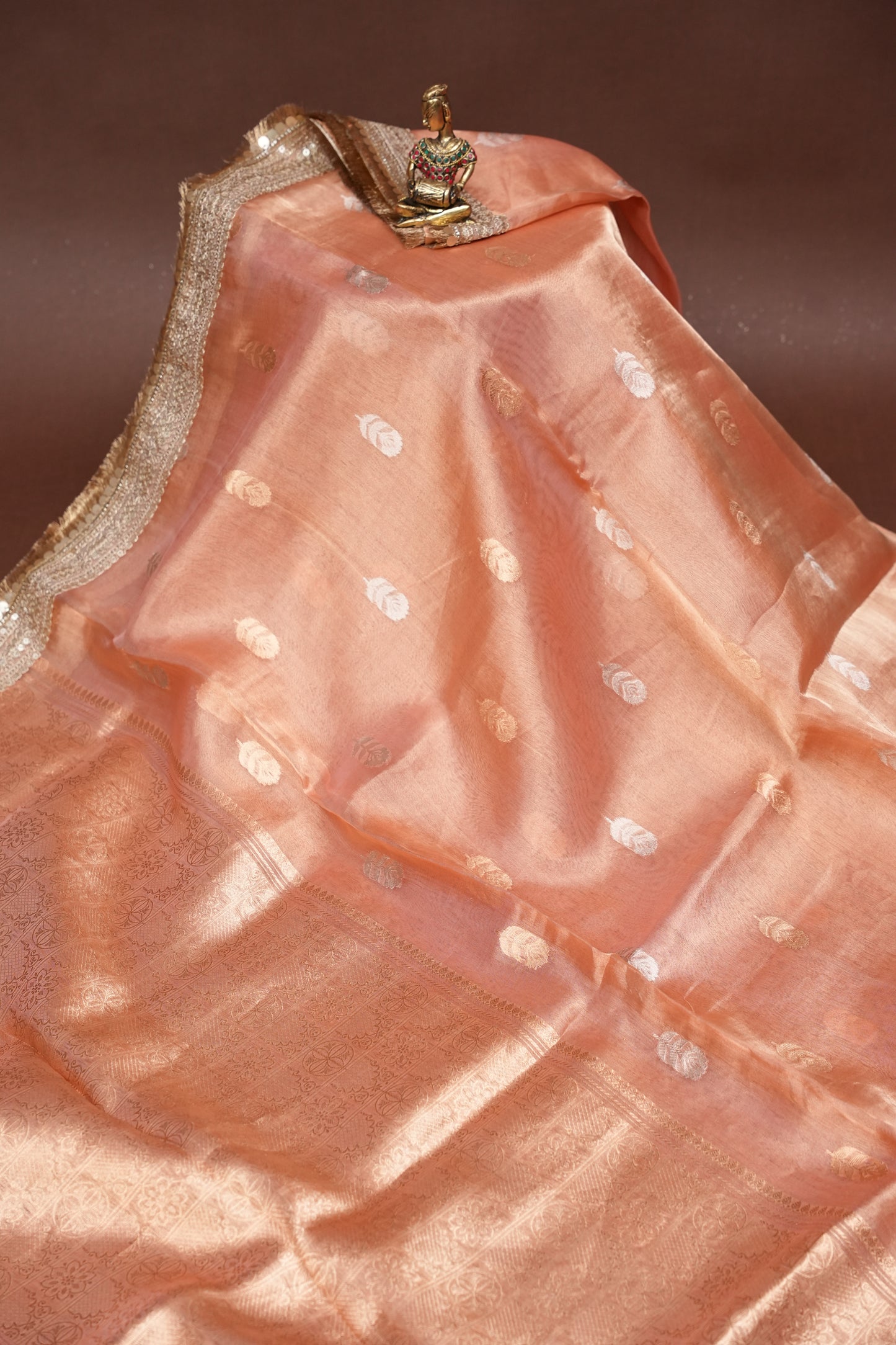 Peach Tissue Organza Pure Silk Saree