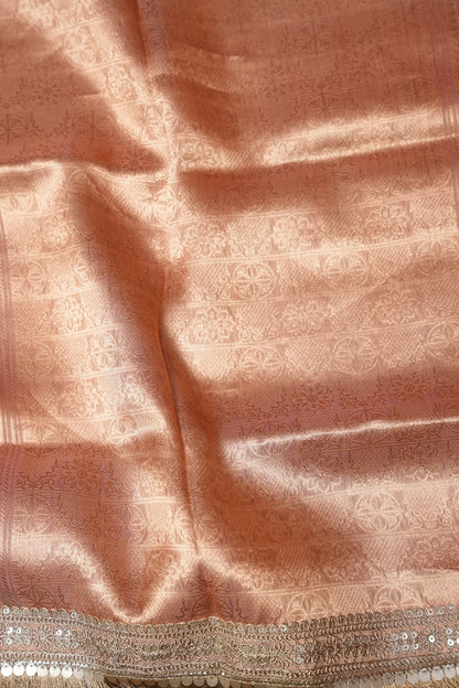 Peach Tissue Organza Pure Silk Saree