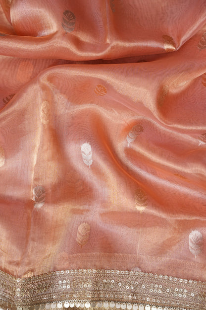 Peach Tissue Organza Pure Silk Saree