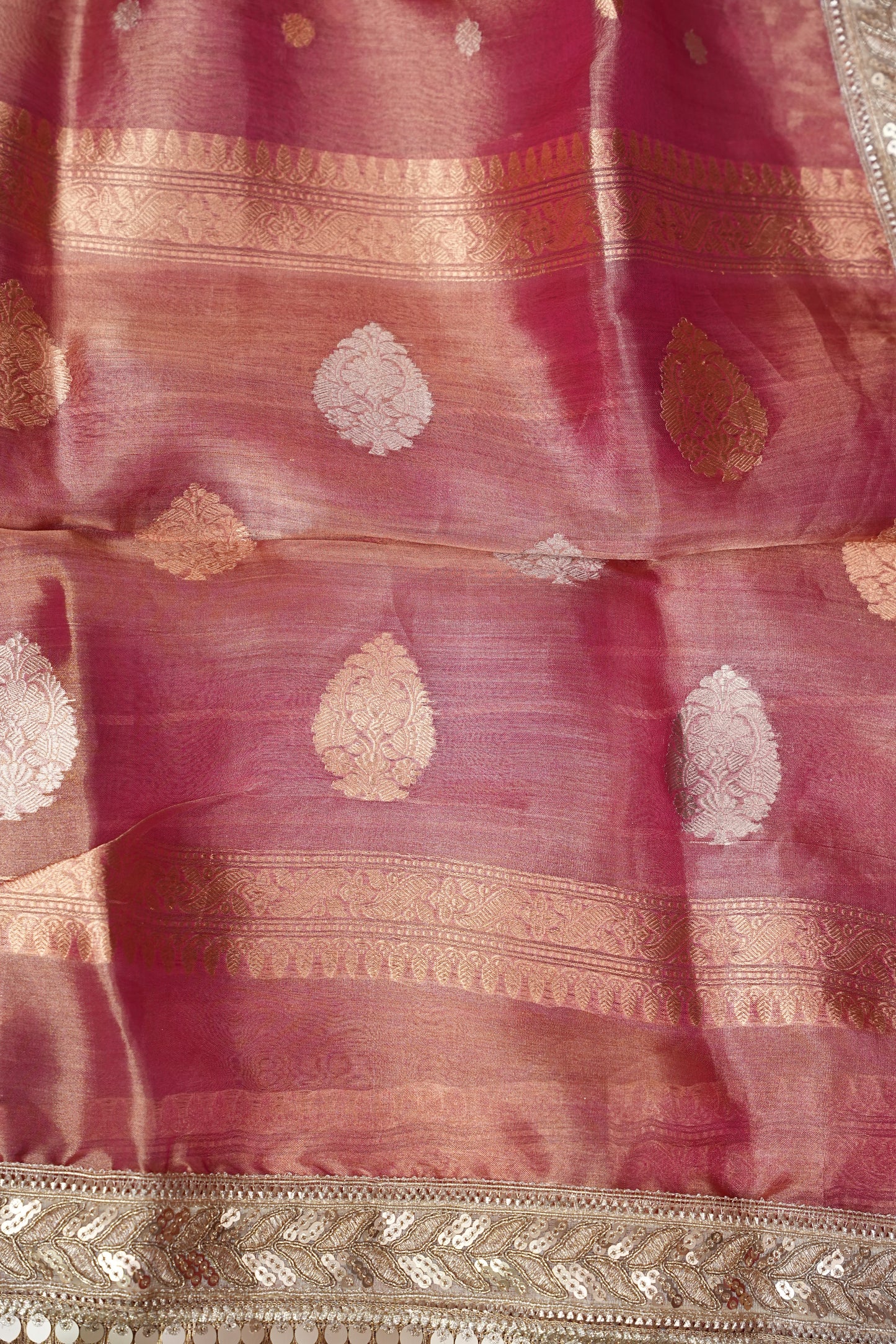Blush Pink Tissue Organza Pure Silk Saree