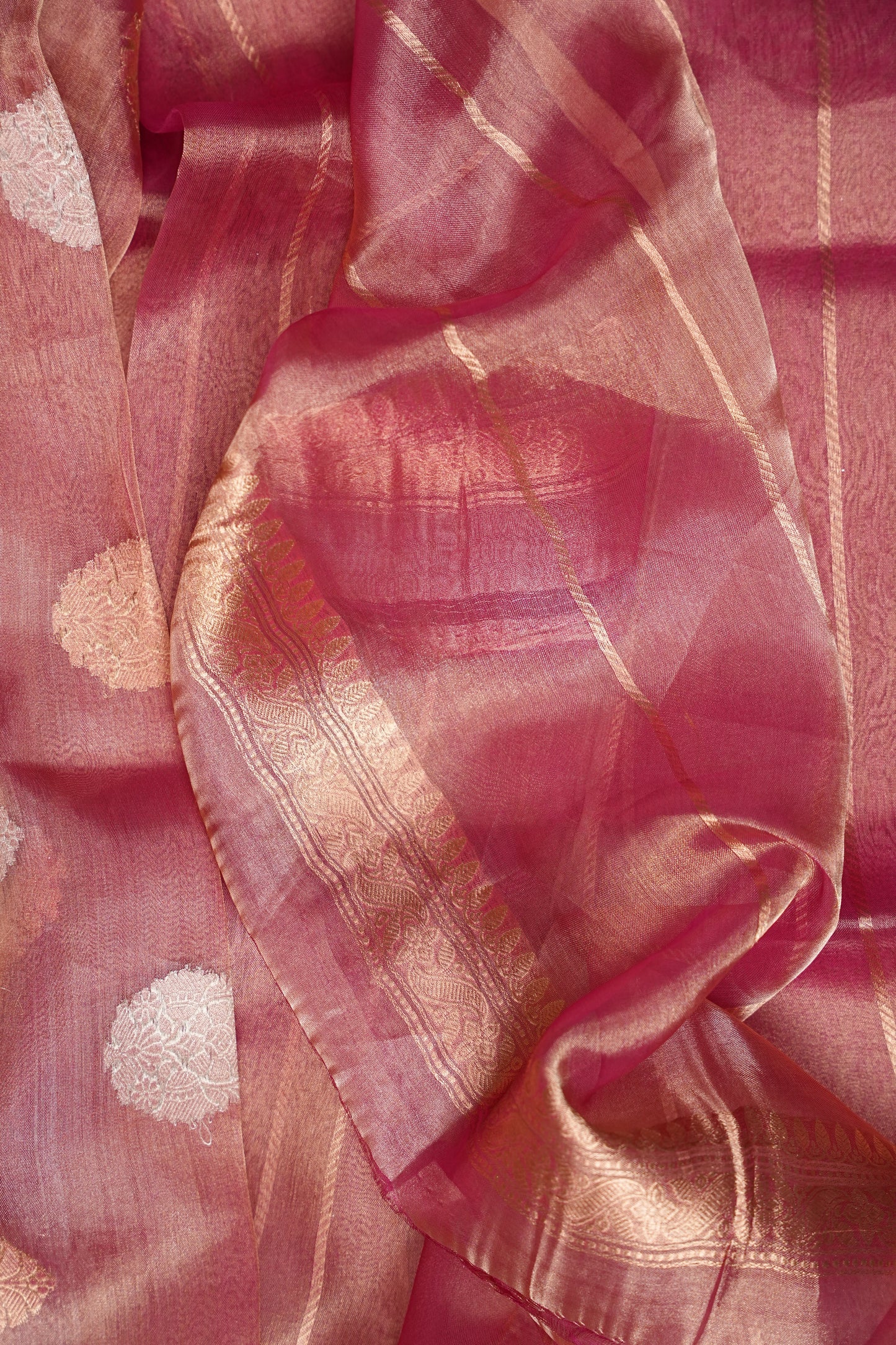 Blush Pink Tissue Organza Pure Silk Saree