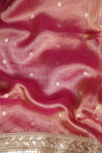 Blush Pink Tissue Organza Pure Silk Saree