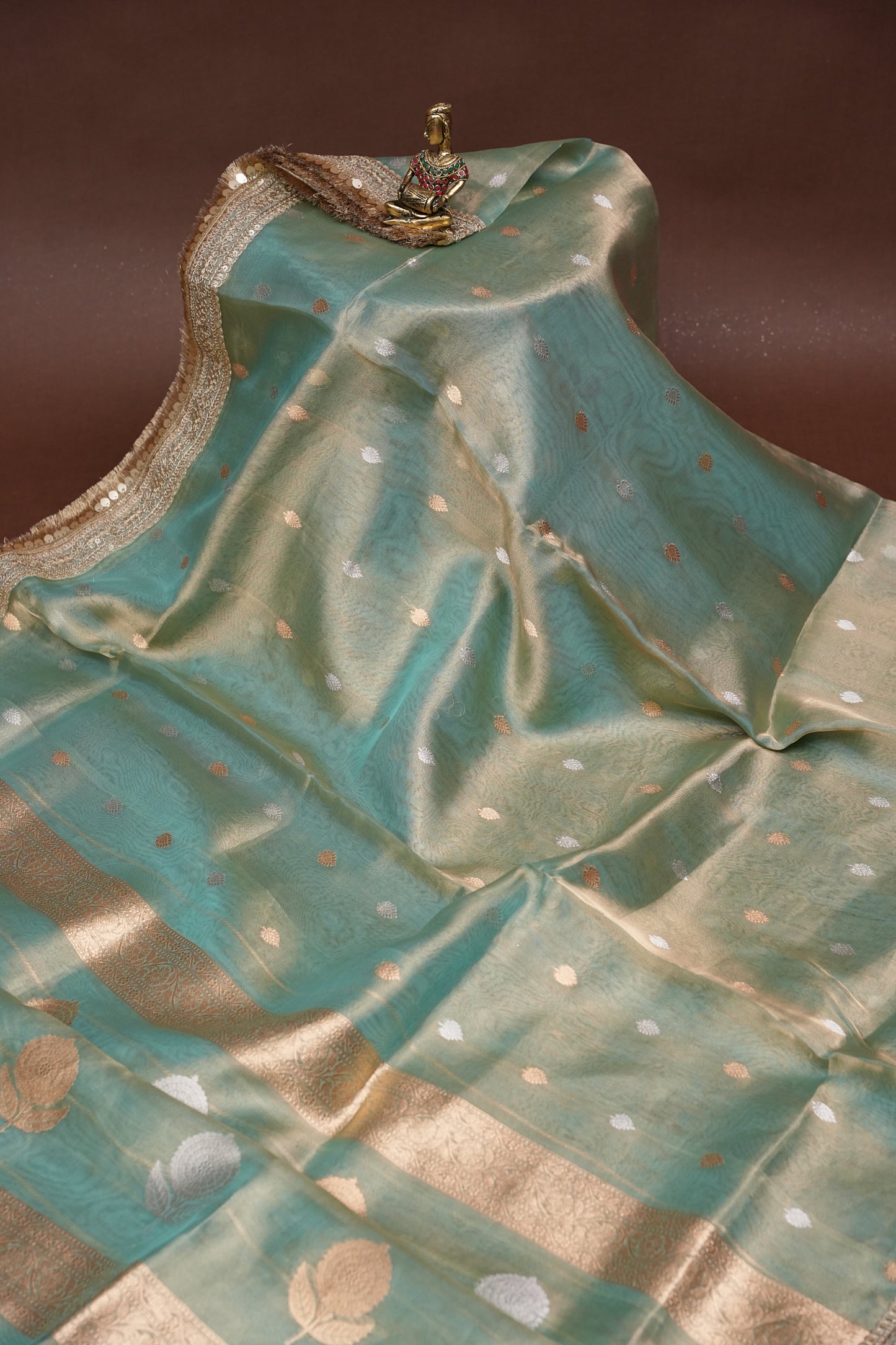 Aqua Blue Tissue Organza Pure Silk Saree