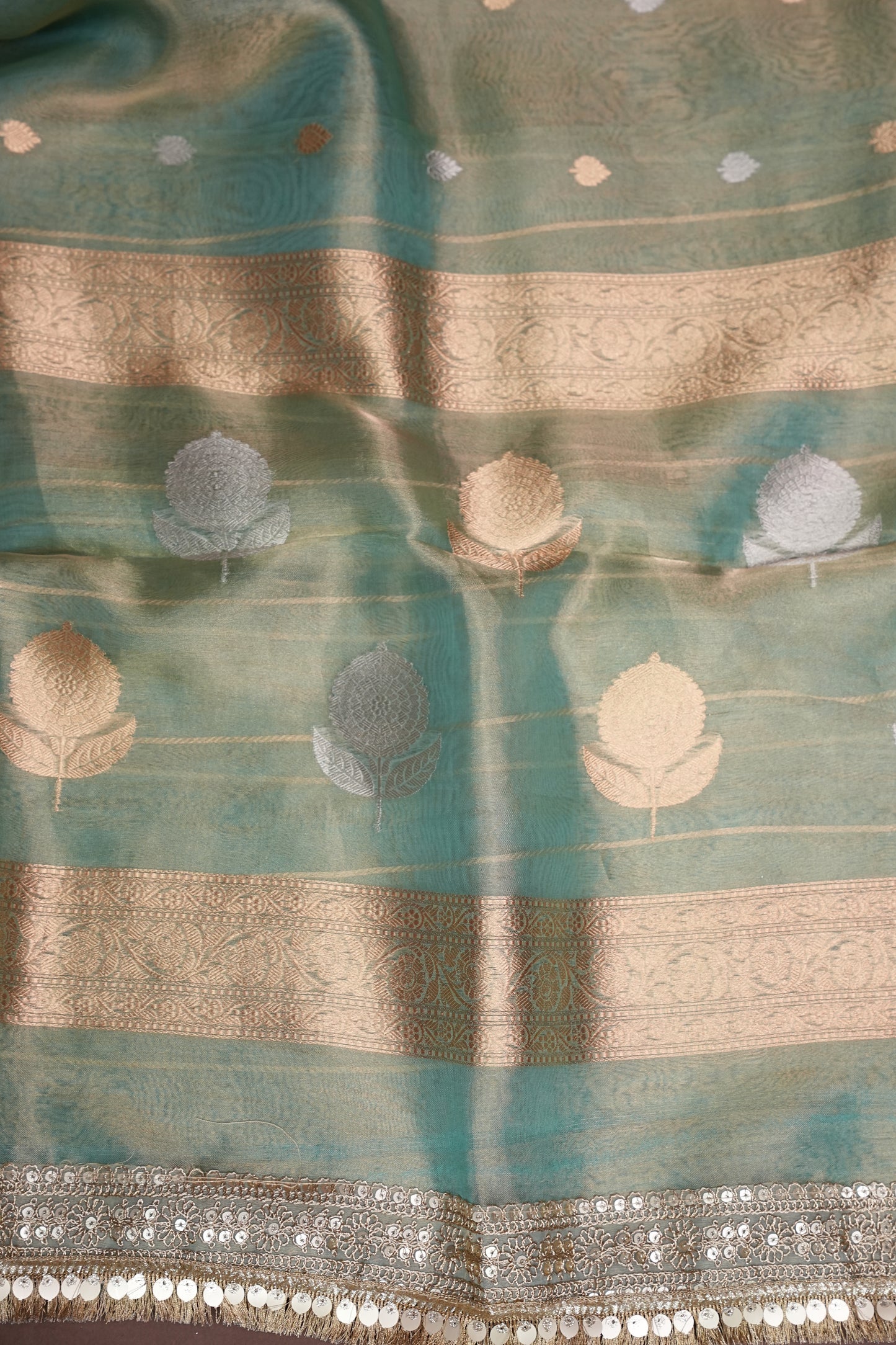 Aqua Blue Tissue Organza Pure Silk Saree