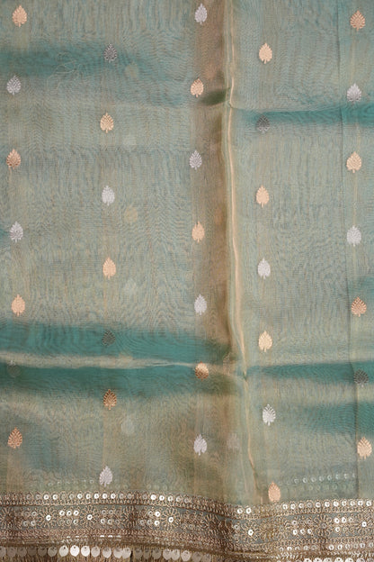 Aqua Blue Tissue Organza Pure Silk Saree