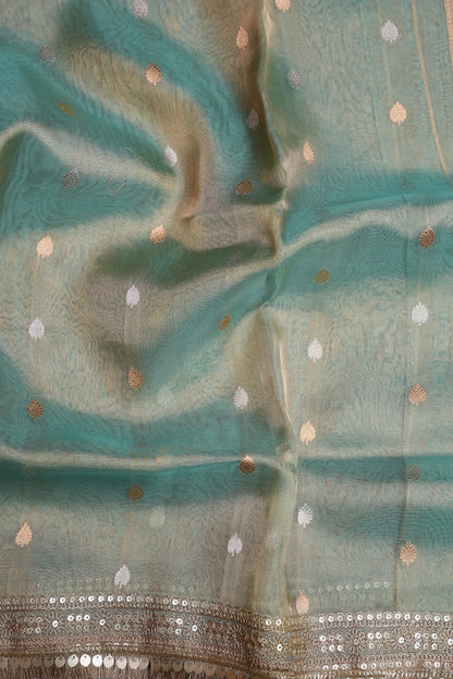 Aqua Blue Tissue Organza Pure Silk Saree
