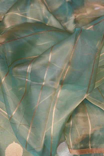 Aqua Blue Tissue Organza Pure Silk Saree