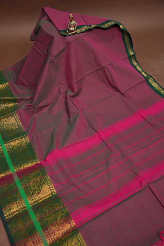 Kanchi Cotton Sarees - Purple with Blue Border