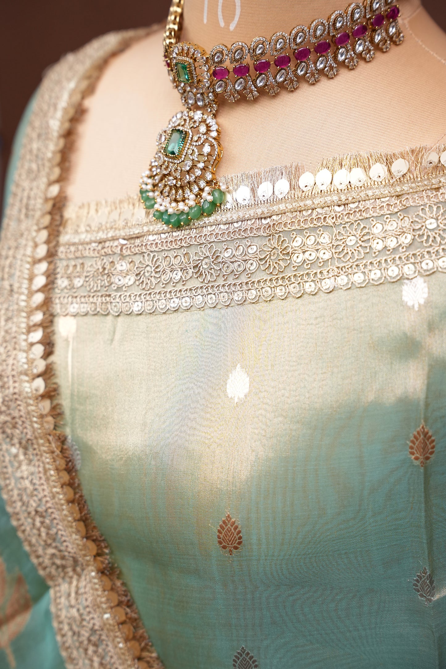 Aqua Blue Tissue Organza Pure Silk Saree