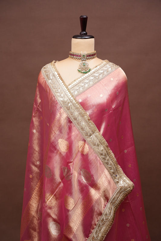Blush Pink Tissue Organza Pure Silk Saree