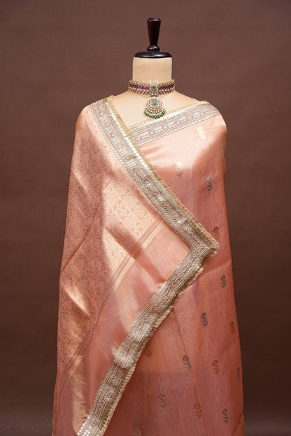 Peach Tissue Organza Pure Silk Saree