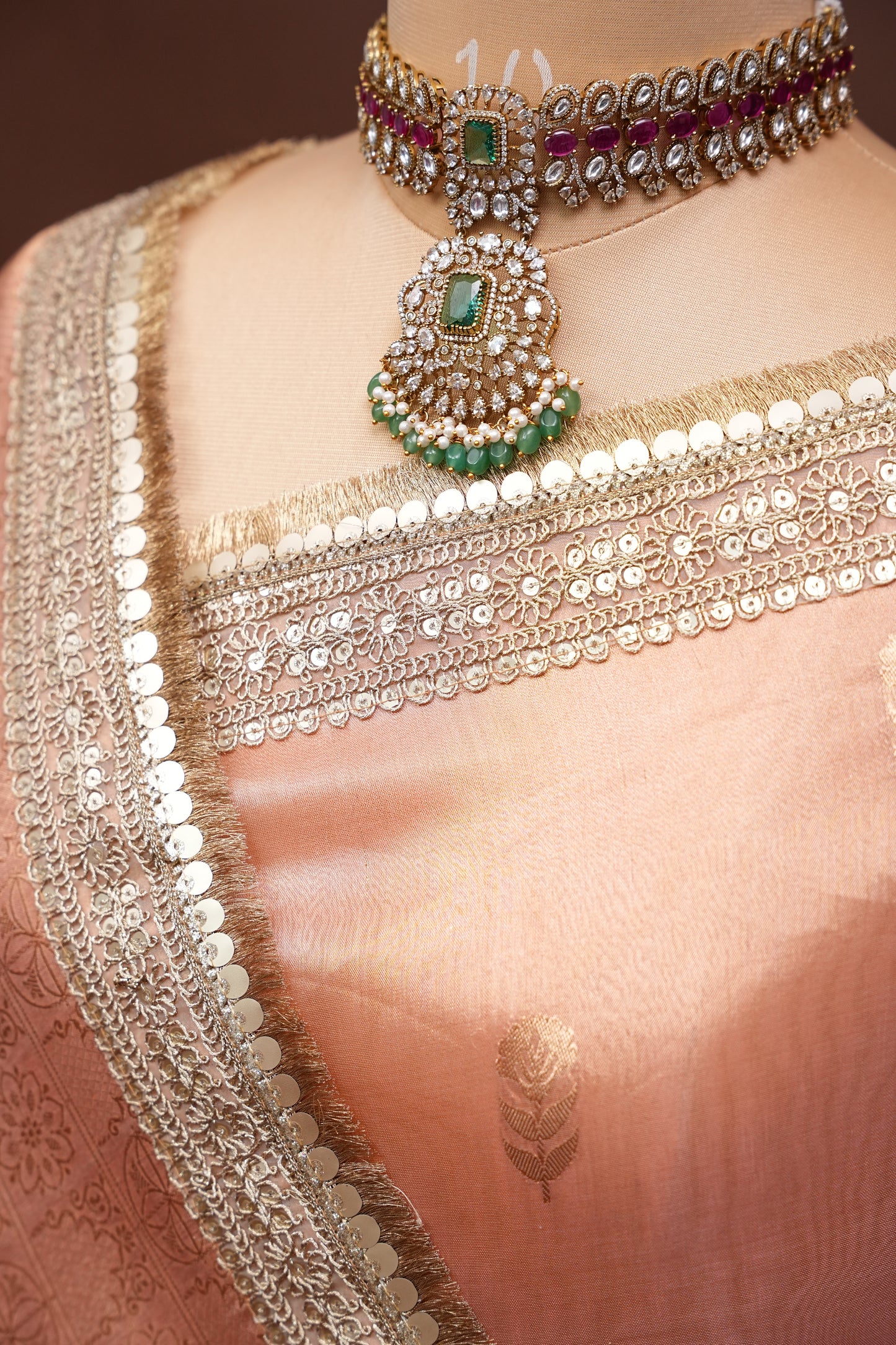 Peach Tissue Organza Pure Silk Saree