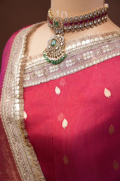 Red Tissue Organza Pure Silk Saree