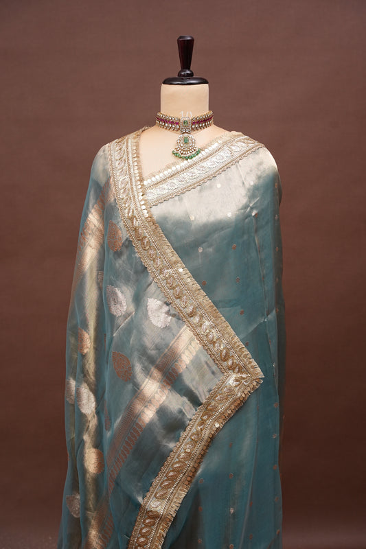 Pastel Blue Tissue Organza Pure Silk Saree