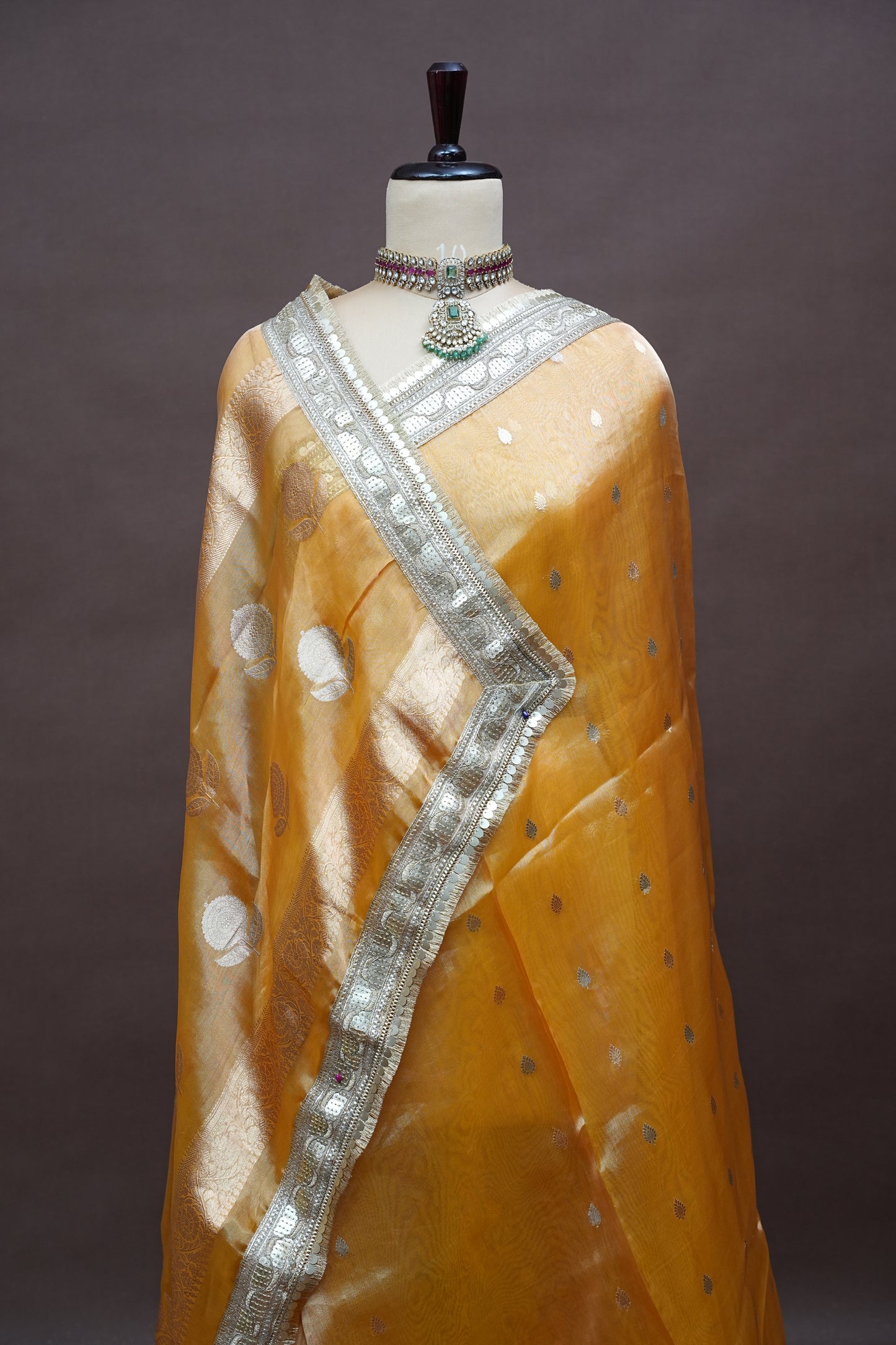 Bronze Orange Tissue Organza Pure Silk Saree
