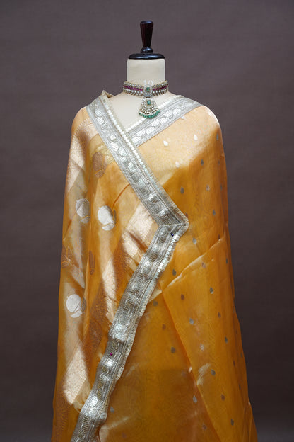 Bronze Orange Tissue Organza Pure Silk Saree