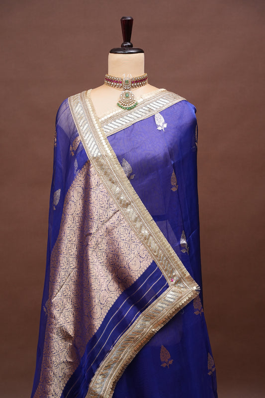 Royal Blue Tissue Organza Pure Silk Saree
