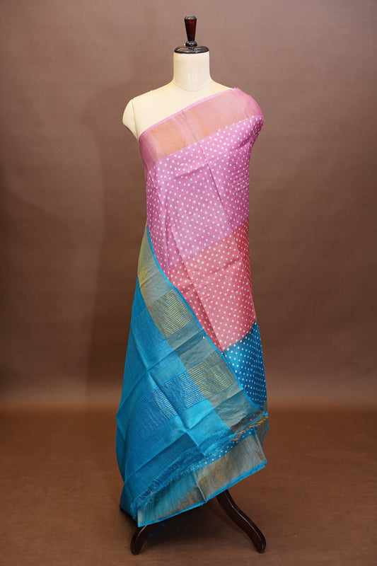 Geometric Patterned Pure Tussar Silk Saree - Pink