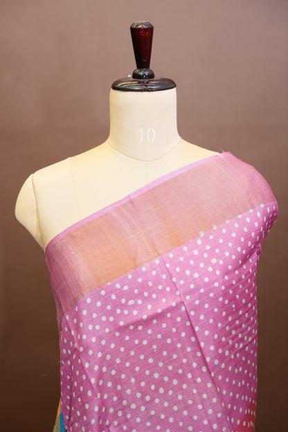 Geometric Patterned Pure Tussar Silk Saree - Pink